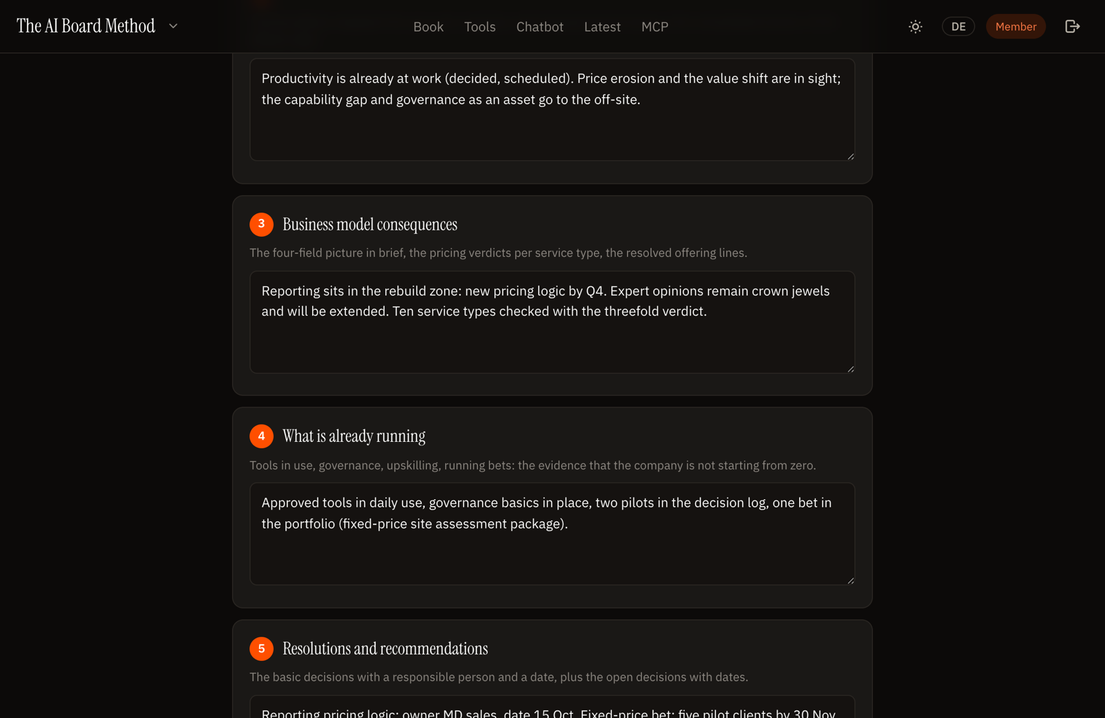 The strategic briefing generator (Board): working states become the strategy document.